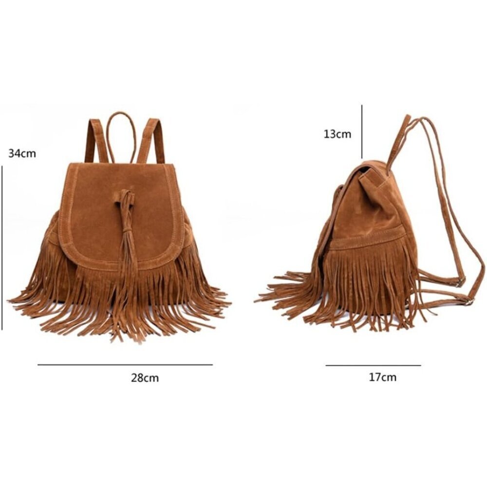 ✨Women Brown Leather Suede Fringed Tassel Backpack Purse Fashion Shoulder Bag - Picture 6 of 7
